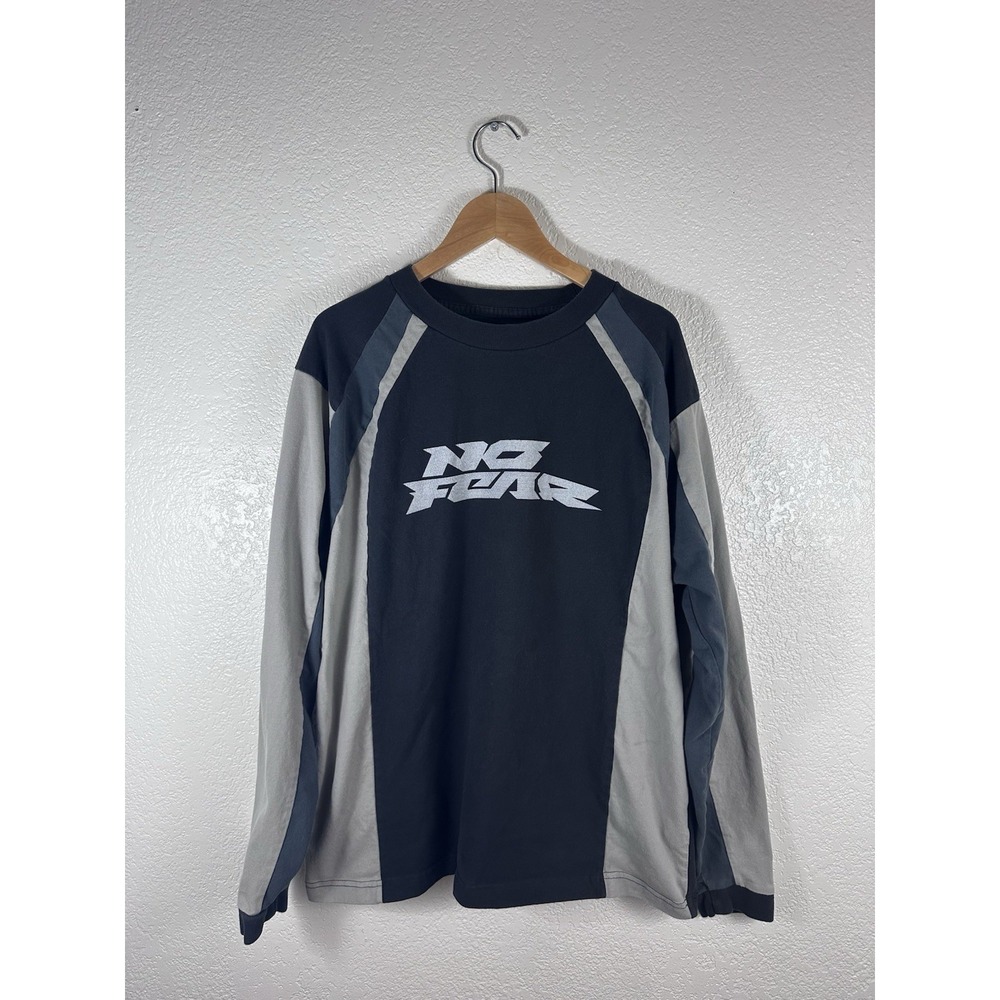 No Fear Heavyweight Boxy Fit Long Sleeve Shirt Men's Large Blue Gray Graphic